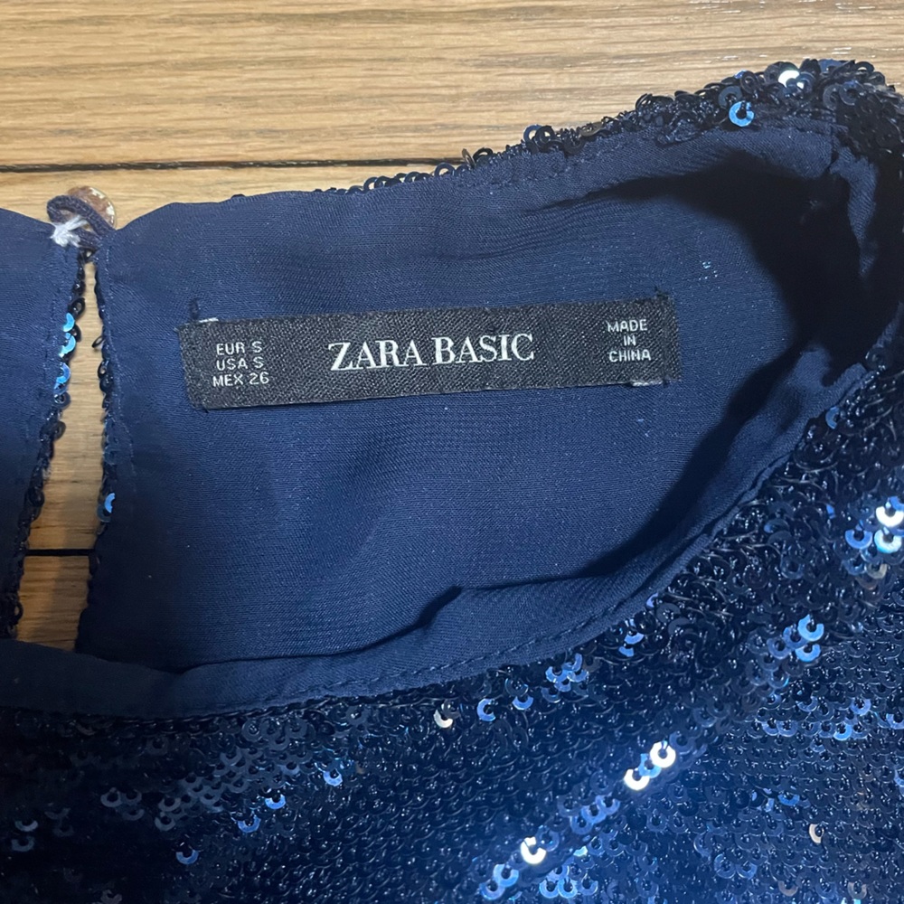 ZARA Blue sequin embellished long sleeve evening top party going out blouse - Picture 8 of 13